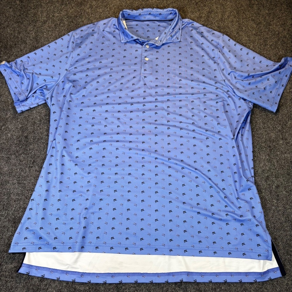 RLX Ralph Lauren Men's Golf Polo Shirt Blue Marlin AOP Print Performance XL